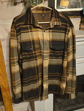 Express Plaid Lightweight Shacket in Brown & Tan